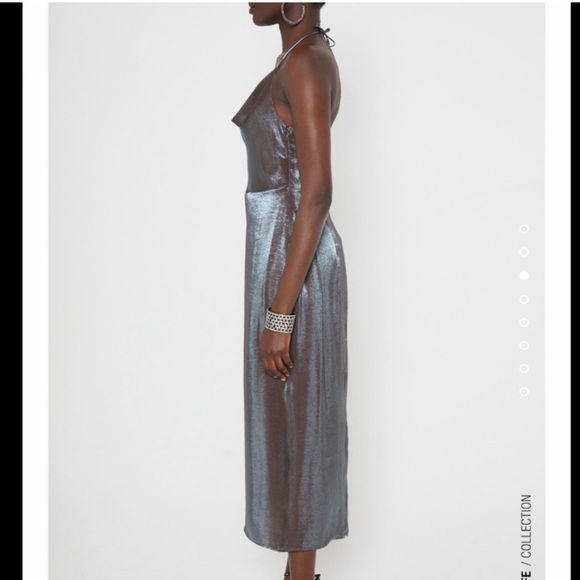 ZARA Silver Metallic Back Laced Slip Dress - Picture 6 of 15